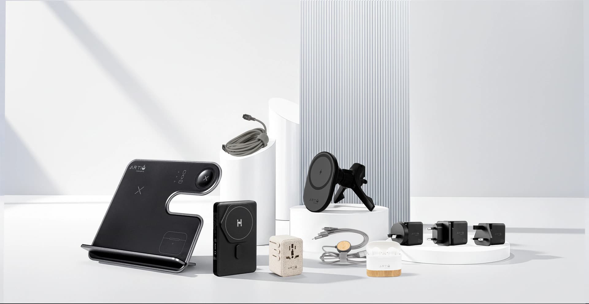 A quiet lifestyle still of sustainable accessories from the Lucent Life collection